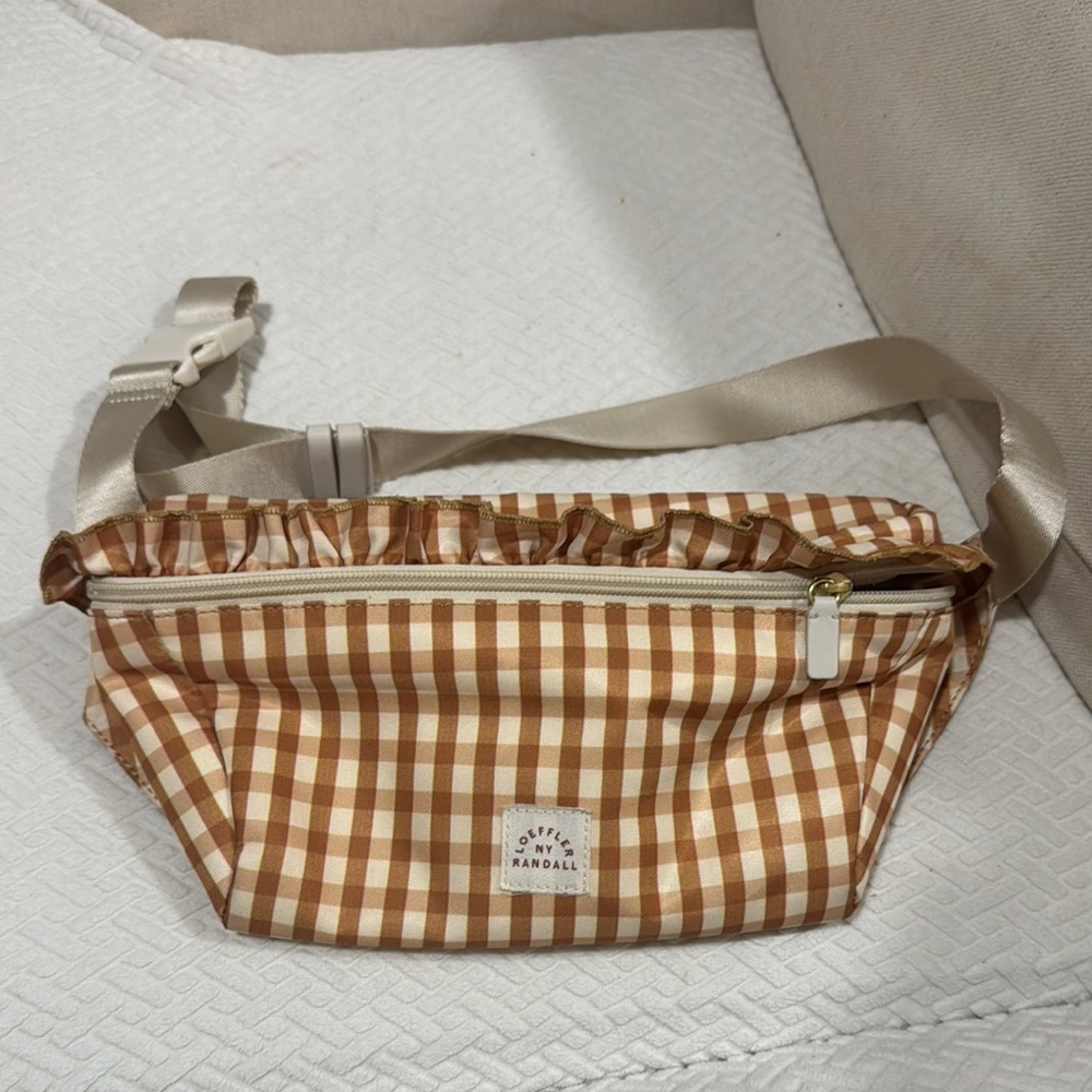 Loeffler Randall Brown and Cream Gingham Crossbody Bag